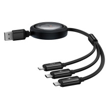 Кабель Baseus Bright Free2Draw Retractable Crystal 3-in-1 Fast Charging Data Cable USB to Lightning+Type-C+MicroUSB 3.5А 1.1m Чорний