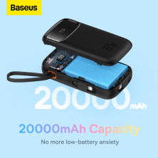 УМБ Baseus Qpow2 Dual-Cable 20000mAh 22.5W 2.4A с технологией QC3.0+PD3.0 и iP 20W+Type-C 22.5W кабелем Черный