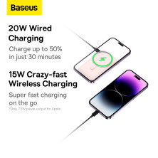 УМБ Baseus Magnetic Bracket 3in1 10000mAh 20W 3A QC3.0+PD3.0 с Беспроводной зарядкой Qi 15W Розовый