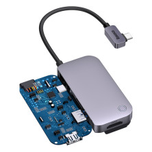 USB-хаб Baseus 4in1 PadJoy 4-Port Type-C HUB Adapter Type-C to USB3.0*1, Type-C*1, 4KHDMI, AUX Серый