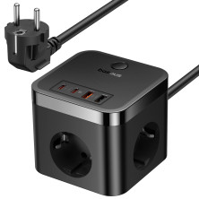 Мережевий зарядний пристрій Baseus PowerCombo Cube PowerStrip 30W 3AC+2USB+2Type-C 3A Чорний