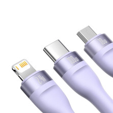 Кабель Baseus Flash Series 2 3-in-1 Fast Charging Data Cable USB to Lightning+Type-C+MicroUSB 100W 1.2m Фіолетовий