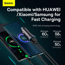 Автомобільний зарядний пристрій Baseus Golden Contactor Max Dual Fast Charger Car Charger 60W 2USB Сірий