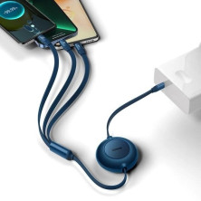 Кабель Baseus Bright Mirror 2 Series Retractable 3-in-1 Fast Charging Data Cable Type-C to Lightning+Type-C+MicroUSB 100W 1.1m Синий