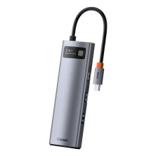 USB-хаб Baseus 8in1 Metal Gleam 8-Port Type-C HUB Adapter Type-C to USB3.0*3, Type-C(PD)*1, 4KHDMI, RJ45, TF, SD Серый