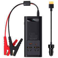 Автомобильный инвертор Baseus Super Si Inverter 500W (220V CN/EU) 2Розетки+USB+Type-C 3A с технологией QC3.0+PD3.0 Черный