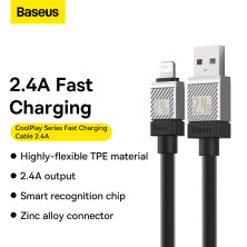 Кабель Baseus CoolPlay Series Fast Charging Cable USB to Lightning 2.4A 1m Чорний