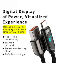 Кабель Baseus Display Series Fast Charging Data Cable USB to Type-C 66W 11V 6A 1m Черный