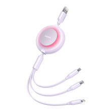 Кабель Baseus Bright Mirror 2 Series Retractable 3-in-1 Fast Charging Data Cable USB to Lightning+Type-C+MicroUSB 3.5А 1.1m Фіолетовий