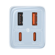 Сетевое зарядное устройство Baseus GaN6 Pro 65W 2USB+2Type-C + кабель Baseus Type-C to Type-C 100W 20V/5A 1м Голубой