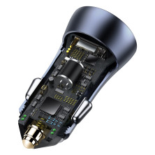 Автомобільний зарядний пристрій Baseus Golden Contactor Pro Dual Quick Charger Car Charger 40W USB+Type-C + Кабель Type-C to Lightning 1м Сірий