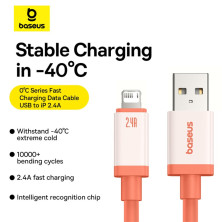 Кабель Baseus 0℃ Series Fast Charging Data Cable USB to Lightning 2.4A 1m Помаранчевий