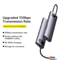 USB-хаб Baseus 8in1 StarJoy 8-Port Type-C HUB Adapter Type-C to USB3.1*3, Type-C(PD)*1, 4KHDMI, RJ45,TF, SD Сірий