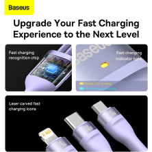 Кабель Baseus Flash Series 2 3-in-2 Fast Charging Data Cable  USB+Type-C to Lightning+Type-C+MicroUSB 100W 1.2m Фіолетовий