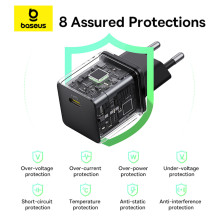 Сетевое зарядное устройство Baseus Palm Fast Charger 1C PD3.0 20W Type-C 3A + Кабель Type-C to Type-C 60W 20V/3A 1м Черный