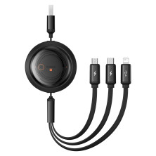 Кабель Baseus Bright Free2Draw Retractable Crystal 3-in-1 Fast Charging Data Cable USB to Lightning+Type-C+MicroUSB 3.5А 1.1m Чорний