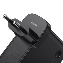 Сетевое зарядное устройство Baseus GaN 2in1 QC3.0+PD3.0 45W USB+Type-C 5A с функцией Павербанка 10000mAh + кабель Type-C 60W 20V/3A 1м Черный
