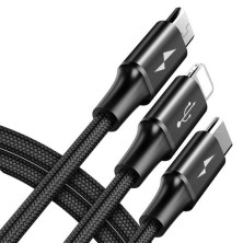 Кабель Baseus Rapid Series Cable 3-in-1 Fast Charging Data Cable USB to Lightning+Type-C+MicroUSB 3А 1.2m Чорний