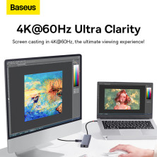 USB-хаб Baseus 7in1 Flite 7-Port Type-C HUB Adapter Type-C to USB3.0*2, Type-C(PD)*1, 4KHDMI, RJ45, SD/TF 3.0 Сірий