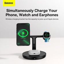 Беспроводное зарядное устройство Baseus Swan 3in1 Magnetic с функцией MagSafe и Qi 20W Черный
