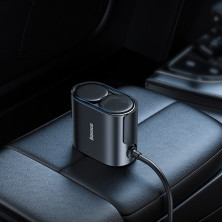 Автомобільний зарядний пристрій Baseus High Efficiency Pro 1-for-2 Car Cigarette Lighter 30W USB+Type-C + 2 Прикурювача Чорний