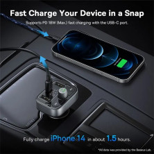 FM-трансмиттер Baseus S-09 Pro T-Typed FM Launcher MP3 Car Charger 2USB+Type-C 3.4A Черный