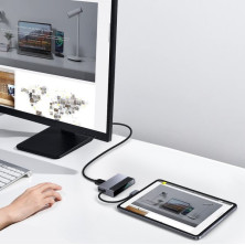 USB-хаб Baseus 6in1 Magic Multifunctional Type-C with a Retractable Clip Type-C to USB3.0, Type-C, 4KHDMI, AUX, TF, SD Сірий