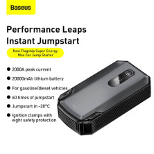 Пускозарядное устройство Бустер Baseus MAX Car Jamp Starter Super Energy 3in1 12V 20000mAh 2000A с функцией Павербанка 5V/3A и LED фонарика Черный