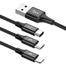 Кабель Baseus Rapid Series Cable 3-in-1 Fast Charging Data Cable USB to Lightning+Type-C+MicroUSB 3А 1.2m Чорний