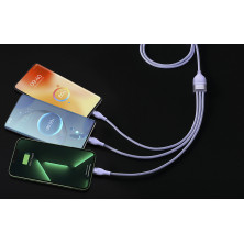 Кабель Baseus Flash Series 2 3-in-1 Fast Charging Data Cable USB to Lightning+Type-C+MicroUSB 100W 1.2m Фіолетовий