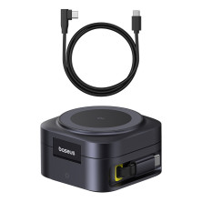 Беспроводное зарядное устройство Baseus PicoGo Series 2-in-1 Magnetic с функцией MagSafe и Qi2 15W и встроенным кабелем Type-C 67W Черный