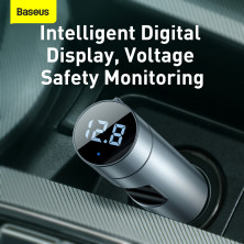 FM-трансмиттер Baseus Energy Column 2в1 MP3 Car QC3.0 18W Charger Bluetooth 5.0 2USB 3A Серебристый
