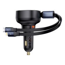 Автомобільний зарядний пристрій Baseus Enjoyment Pro Retractable 60W USB і з вбудованим кабелем 2-in-1 Type-C и Lightning  0.70м Чорний