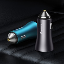 Автомобільний зарядний пристрій Baseus Golden Contactor Max Dual Fast Charger Car Charger 60W USB+Type-C Блакитний
