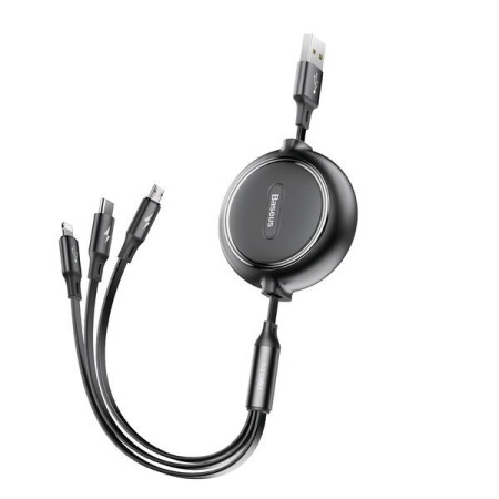 Кабель Baseus Golden Loop Series Retractable 3-in-1 Elastic Data Cable USB to Lightning+Type-C+MicroUSB 3.5А 1.2m Чорний