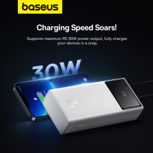 УМБ Baseus Star-Lord Digital Display 30000mAh 30W с технологией QC3.0+PD3.0 2USB+Type-C + Кабель USB to Type-C Белый