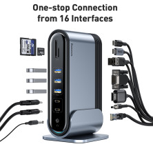 USB-хаб Baseus 16in1 Working Station Multifunctional HUB Adapter Type-C to USB3.0*3, USB2.0*2, SD, microSD, Type-C*2, 4KHDMI, VGA, AUX, RG45 Серый