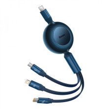 Кабель Baseus Bright Mirror 2 Series Retractable 3-in-1 Fast Charging Data Cable Type-C to Lightning+Type-C+MicroUSB 100W 1.1m Синий