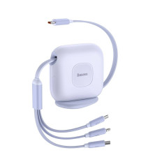 Кабель Baseus Traction Series Retractable 3-in-1 Fast Charging Data Cable Type-C to Lightning+Type-C+MicroUSB 100W 1.7m Фіолетовий