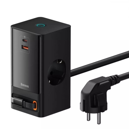 Сетевое зарядное устройство Baseus GaN5 PowerCombo Digital PowerStrip 65W 2AC+USB+Type-C + кабель Baseus Type-C to Type-C 100W 20V/5A 1м Черный