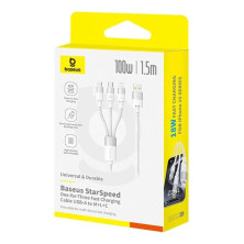 Кабель Baseus StarSpeed Series 3-in-1 Fast Charging Data Cable USB to Lightning+Type-C+MicroUSB 100W 1.5m Білий