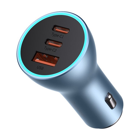 Автомобильное зарядное устройство Baseus Golden Contactor Pro Triple Fast Charger Car Charger 65W USB+2Type-C Голубой