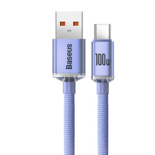 Кабель Baseus Crystal Shine Series Fast Charging Data Cable USB to Type-C 100W 20V 5A 2m Фіолетовий