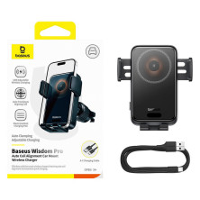 Беспроводное автомобильное зарядное устройство Baseus Wisdom Pro Auto Coil Alignment Air Outlet Version с технологией Qi 15W Черный
