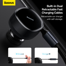 Автомобильное зарядное устройство Baseus Enjoyment Retractable 30W c встроенным кабелем 2-in-1 Type-C и Lightning 0.75м Черный