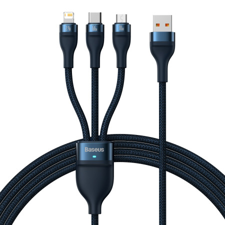 Кабель Baseus Flash Series 2 3-in-1 Fast Charging Data Cable USB to Lightning+Type-C+MicroUSB 66W 1.2m Синий