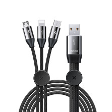 Кабель Baseus Car Co-sharing Cable 3-in-1 Fast Charging Data Cable USB to Lightning+Type-C+MicroUSB 3.5А 1m Чорний
