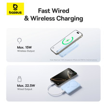 УМБ Baseus EnerFill FM11 Ultra-Mini Magnetic 2in1 10000mAh 22.5W 3A QC3.0+PD3.0 с Беспроводной зарядкой Qi 15W Голубой