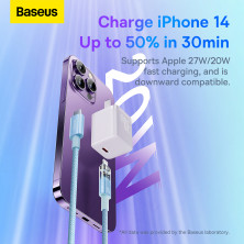 Кабель Baseus Explorer Series with Smart Temperature Control Fast Charging Data Cable Type-C to Lightning PD 20W 1m Голубой