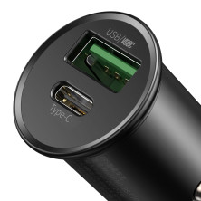 Автомобильное зарядное устройство Baseus Circular Metal PPS Quick Charger Car Charger 30W VOOC USB+Type-C Черный